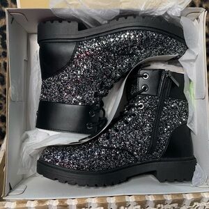 NIB: MICHAEL Michael Kors Black Alistair Glitter Combat Boots
